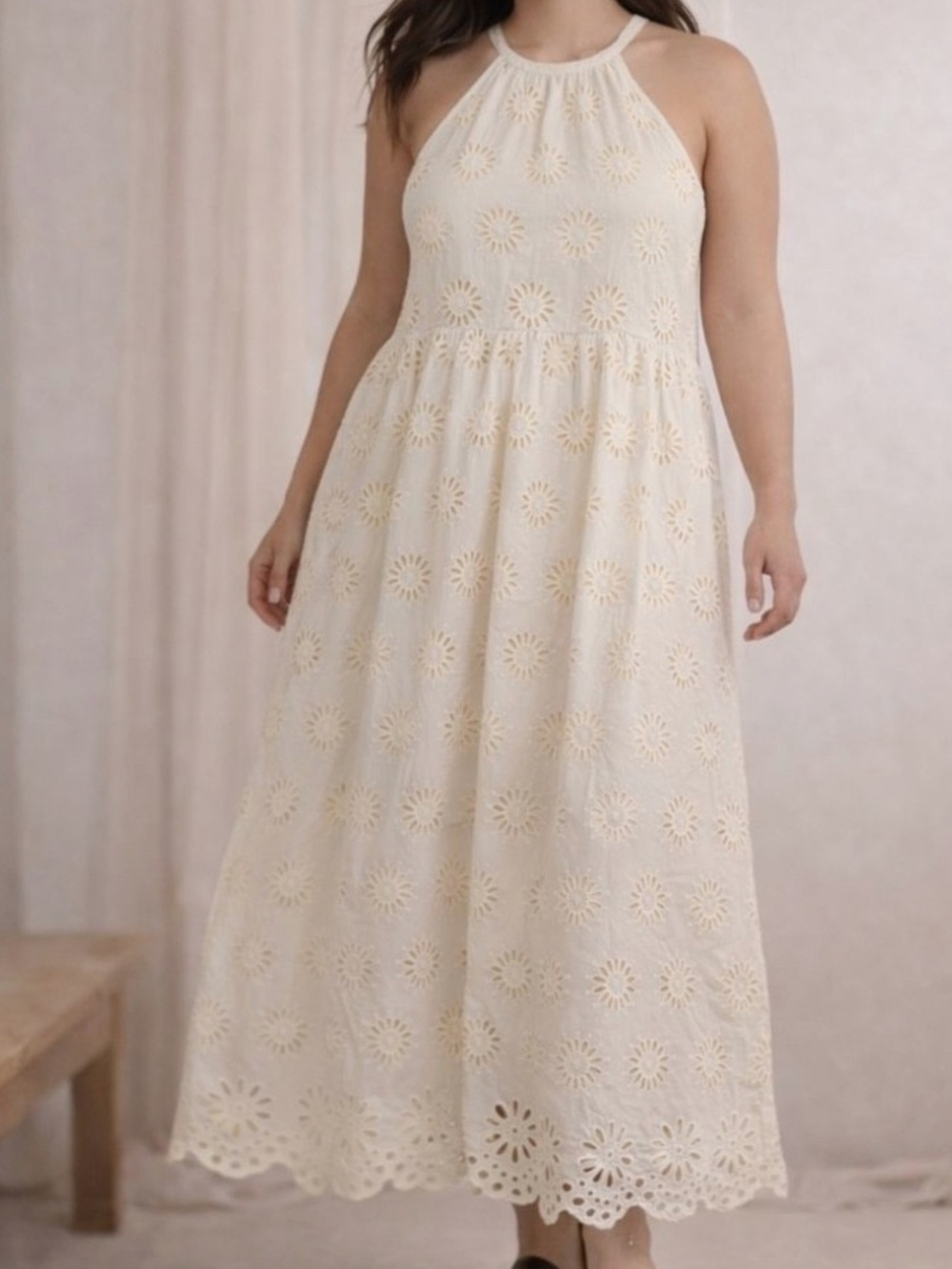 MADEWELL Embroidered Drop-Waist Eyelet Maxi Dress XL